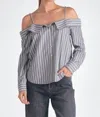 Elan Laena Top In Grey/white Stripe In Multi