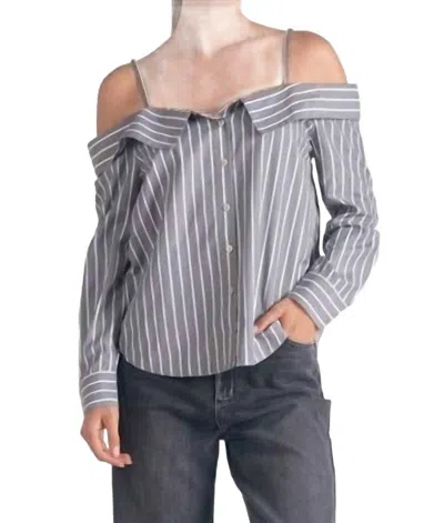 Elan Laena Top In Grey/white Stripe In Multi