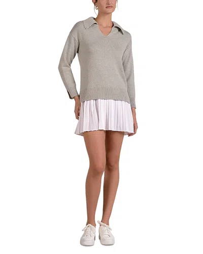 Elan Layered Look Sweater Dress In Gray