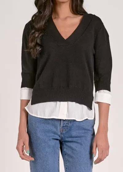 Elan Layered Quarter Sleeve Sweater In Black In Multi