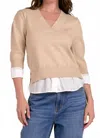 Elan Layered Quarter Sleeve Sweater In Natural In Nude