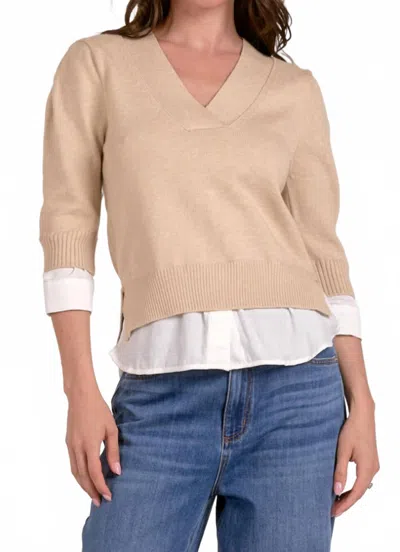 Elan Layered Quarter Sleeve Sweater In Natural In Nude