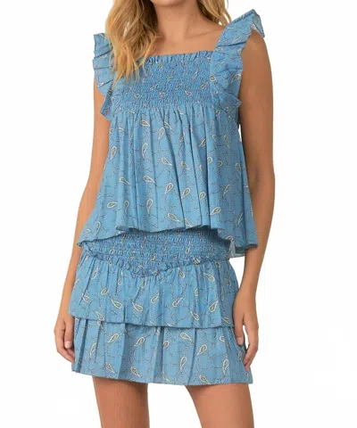 Elan Layered Smock Paisley Skirt In Blue