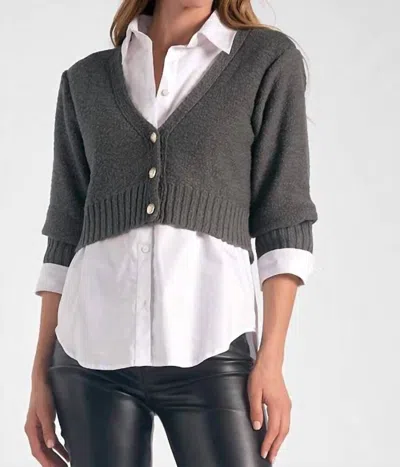 Elan Layered Sweater Top In Grey Grey In Multi