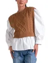 Elan Elisa Layered Sweater Vest In Dark Tan In Gray