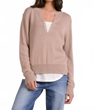 Elan Layered Two-for One Knit Top In Oatmeal & White In Brown