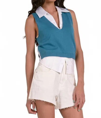 Elan Layered V-neck Sweater Vest In Dark Aqua In Brown