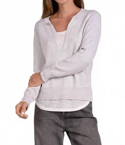 Elan Layered V-neck Sweater In Grey/white In Gray