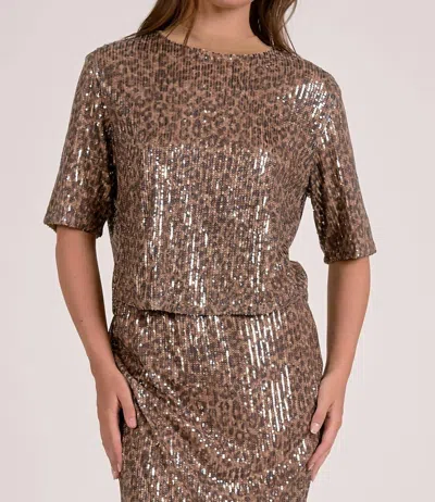 Elan Layla Sequin Top In Cheetah Print In Brown