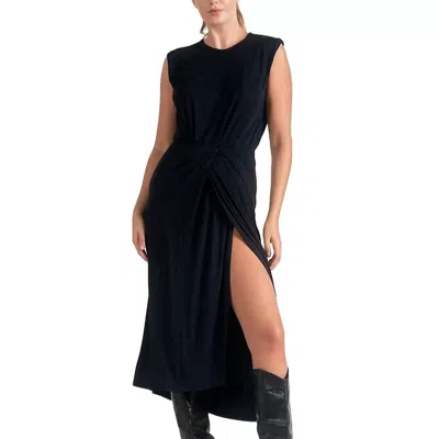 Elan Lenox Sleeveless Front Slit Midi Dress In Black