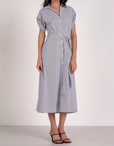 Elan Lila Shirt Midi Dress In Black Stripe