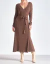 Elan Long Sleeve Wrap Dress In Brown In Brown
