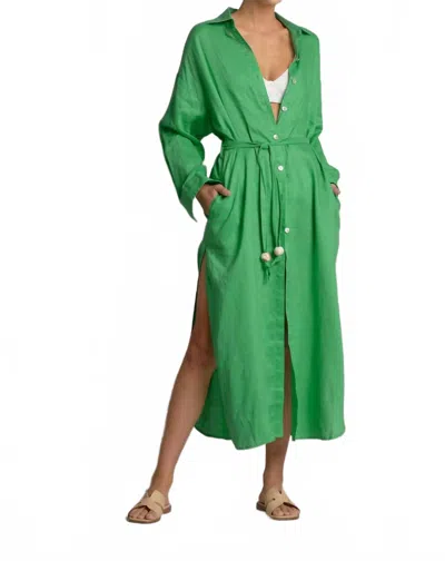 Elan Linen Maxi Shirt Dress In Green