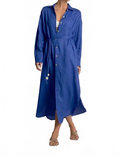 Elan Linen Maxi Shirt Dress In Sapphire Blue