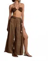 Elan Bella Side Slit Waist Tie Pants In Brown In Brown