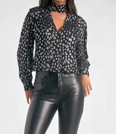 Elan Liz Metallic Top In Silver Animal Print In Multi