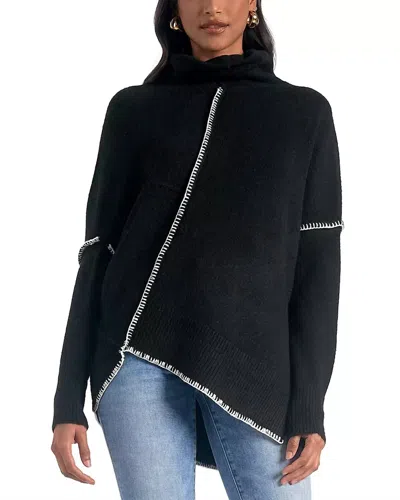 Elan Long Asymmetrical Front Sweater In Black