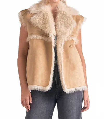 ELAN LONG FAUX FUR VEST JACKET IN TAN