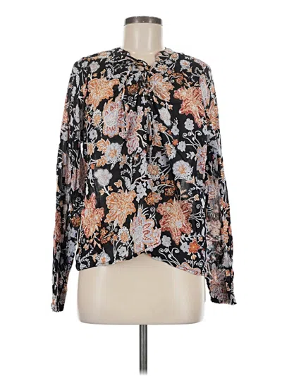 Pre-owned Elan Long Sleeve Blouse In Black