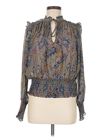 Pre-owned Elan Long Sleeve Blouse In Blue