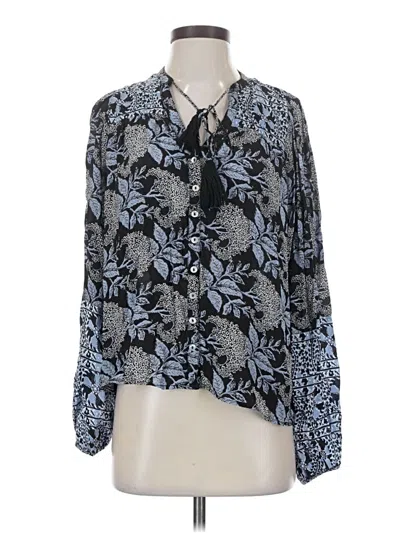 Pre-owned Elan Long Sleeve Blouse In Blue