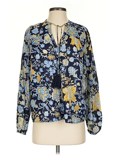 Pre-owned Elan Long Sleeve Blouse In Blue