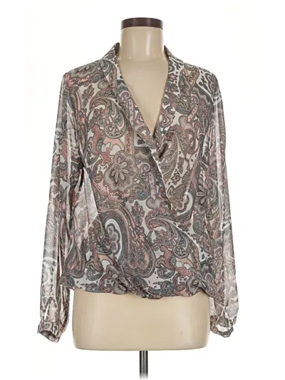 Pre-owned Elan Long Sleeve Blouse In Gray