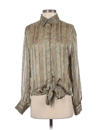 Pre-owned Elan Long Sleeve Blouse In Green