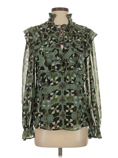 Pre-owned Elan Long Sleeve Blouse In Green
