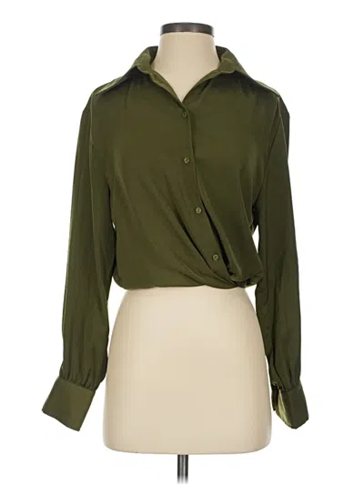 Pre-owned Elan Long Sleeve Blouse In Green