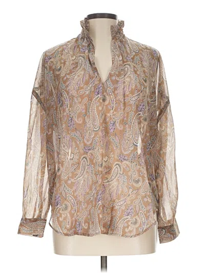 Pre-owned Elan Long Sleeve Blouse In Tan