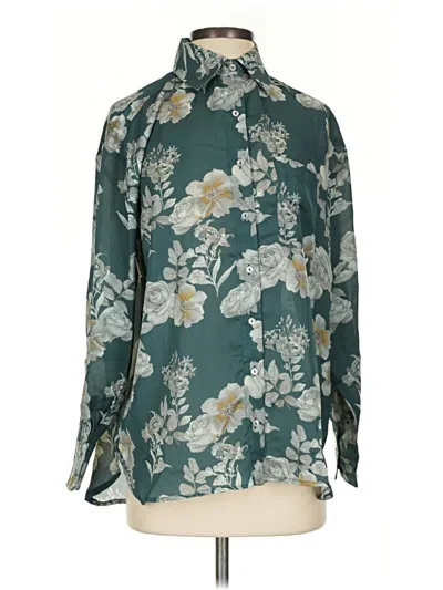 Pre-owned Elan Long Sleeve Blouse In Teal