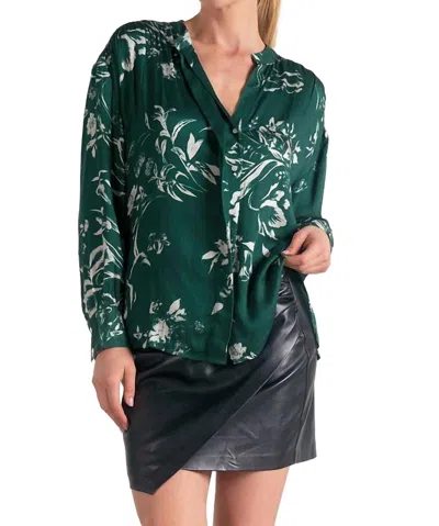 Elan Long Sleeve Button Down Blouse In Jade Floral In Multi