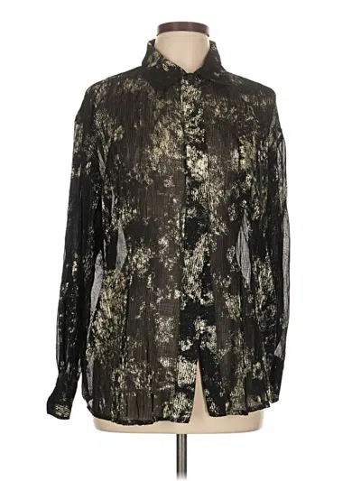 Pre-owned Elan Long Sleeve Button Down Shirt In Black