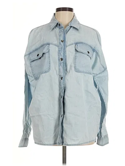 Pre-owned Elan Long Sleeve Button Down Shirt In Blue