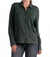 Elan Long Sleeve Button Up Top In Olive In Green