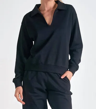 ELAN LONG SLEEVE COLLARED TOP IN BLACK