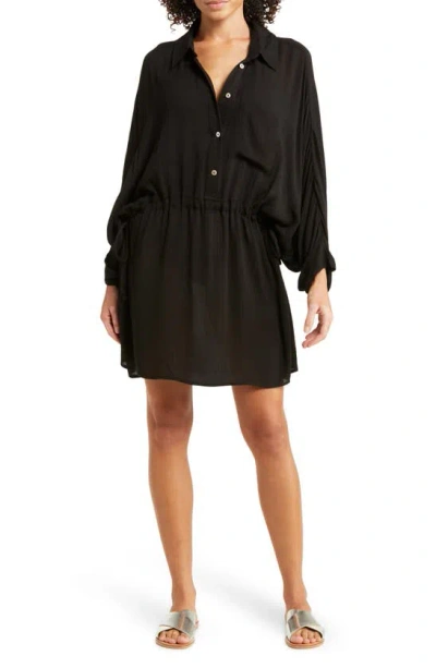 Elan Long Sleeve Cover-up Tunic In Black