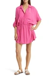 Elan Long Sleeve Cover-up Tunic In Pink