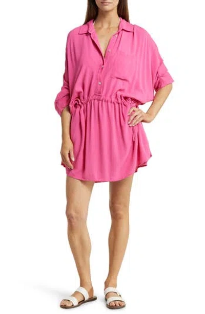 Elan Long Sleeve Cover-up Tunic In Pink