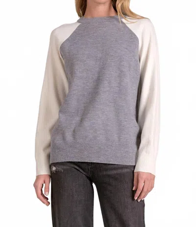 Elan Long Sleeve Crewneck Sweater In Grey White Color Block In Gray