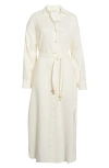 Elan Long Sleeve Linen Maxi Shirtdress In White