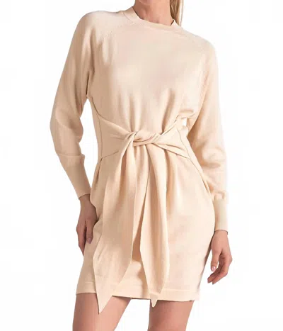 Elan Long Sleeve Midi With Front Tie Dress In Off White In Neutral