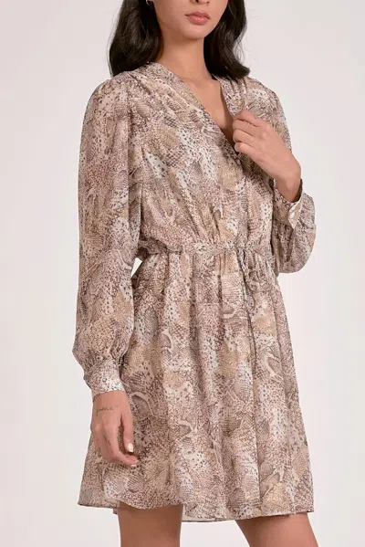 Elan Long Sleeve Mini Dress In Natural Snake In Neutral