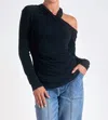 Elan Long Sleeve Off Shoulder Top In Black In Black
