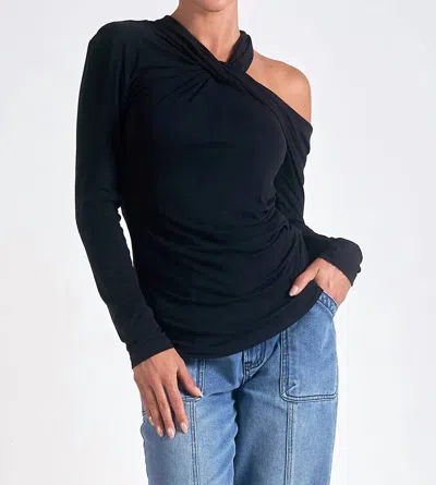 Elan Long Sleeve Off Shoulder Top In Black