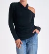 Elan Long Sleeve Off Shoulder Top In Black In Black