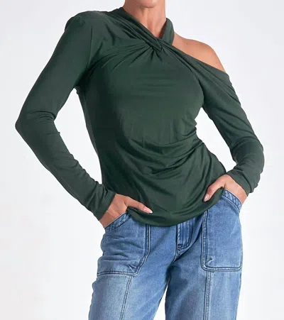 Elan Long Sleeve Off-shoulder Top In Dark Green