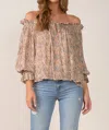 Elan Long Sleeve Off Shoulder Top In Floral Dusty Rose In Beige
