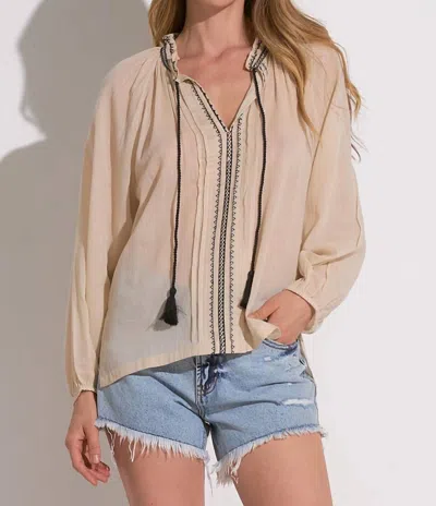 Elan Long Sleeve Peasant Blouse In Natural